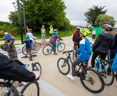 group of bikers stopping